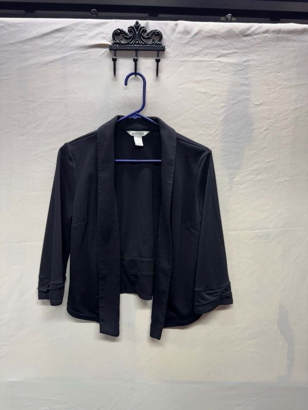 White House Black Market Black Open Front Cropped Blazer Cardigan Size S
